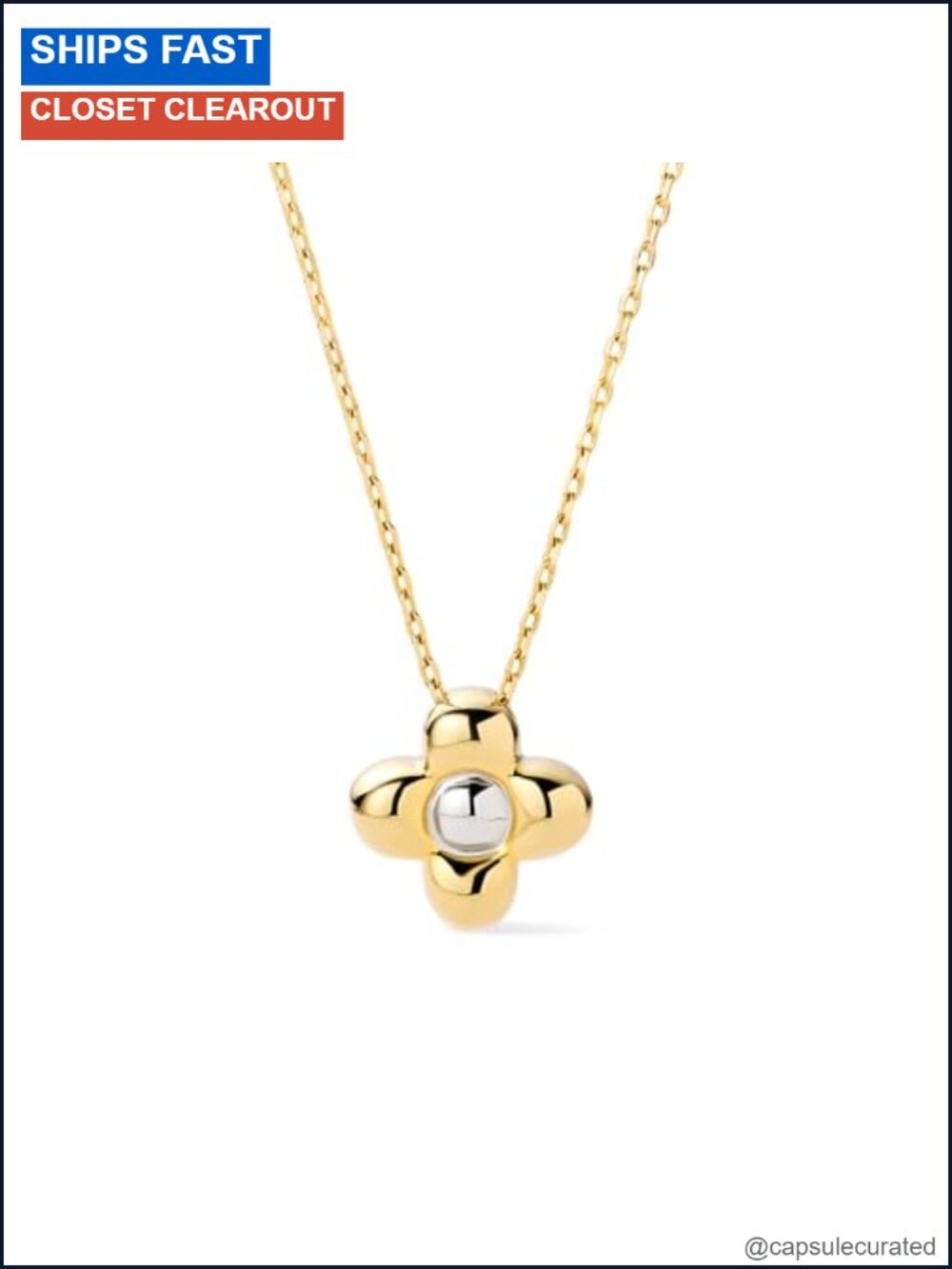 14K Gold Plated & Rhodium Plated Heart Pendant Necklace Link Chain